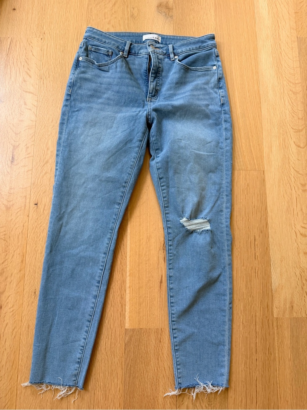 LOFT Light Blue Skinny Jeans with Knee Rip